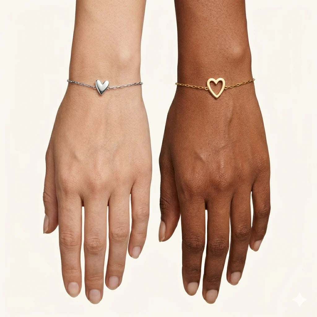 14K Gold Heart Charm Bracelet Set