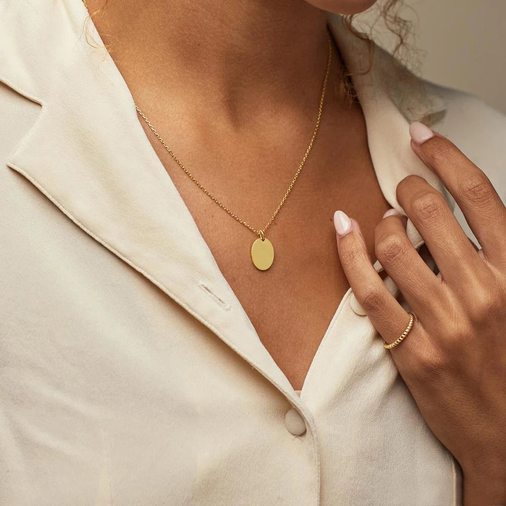 Gold Oval Pendant Necklace