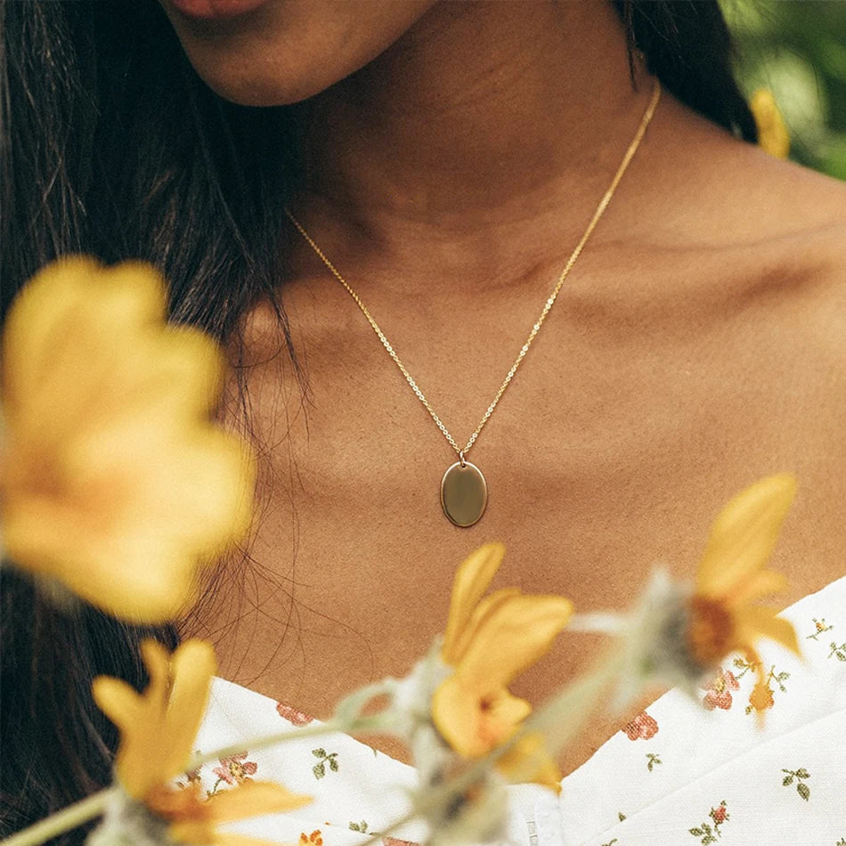 Gold Oval Pendant Necklace