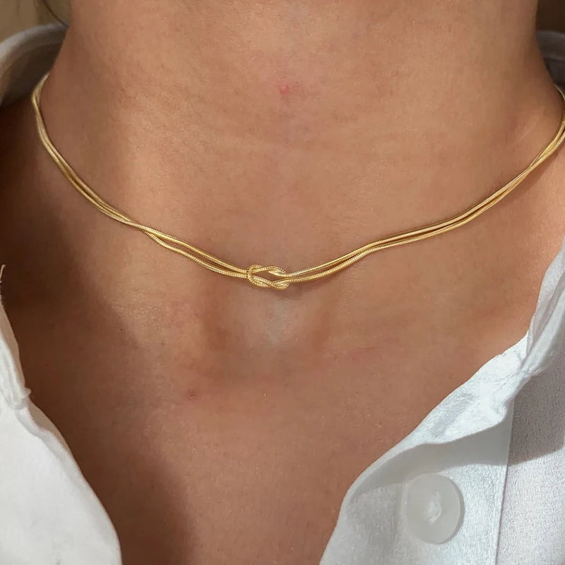14K Gold Knot Snake Chain Necklace