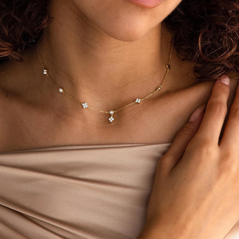 Gold Flower Zircon Necklace