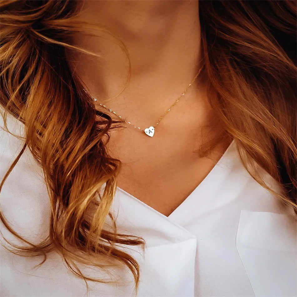 Gold Heart Letter Necklace