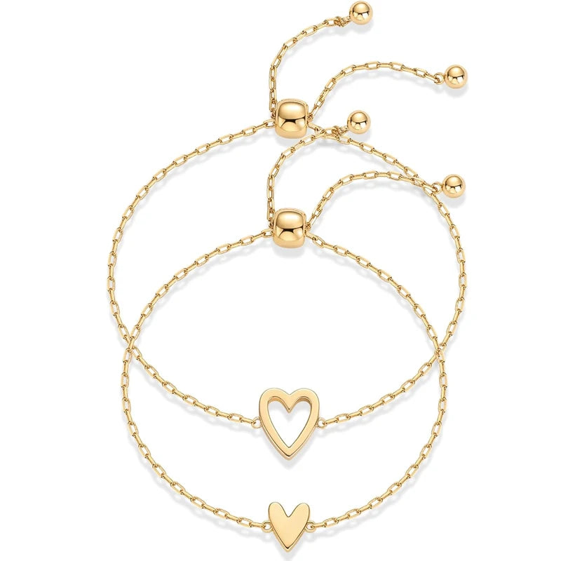 14K Gold Heart Charm Bracelet Set