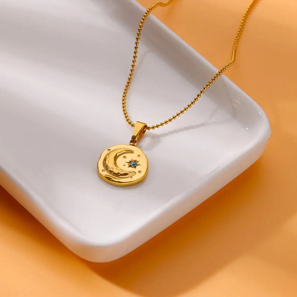 Gold Star Moon Necklace