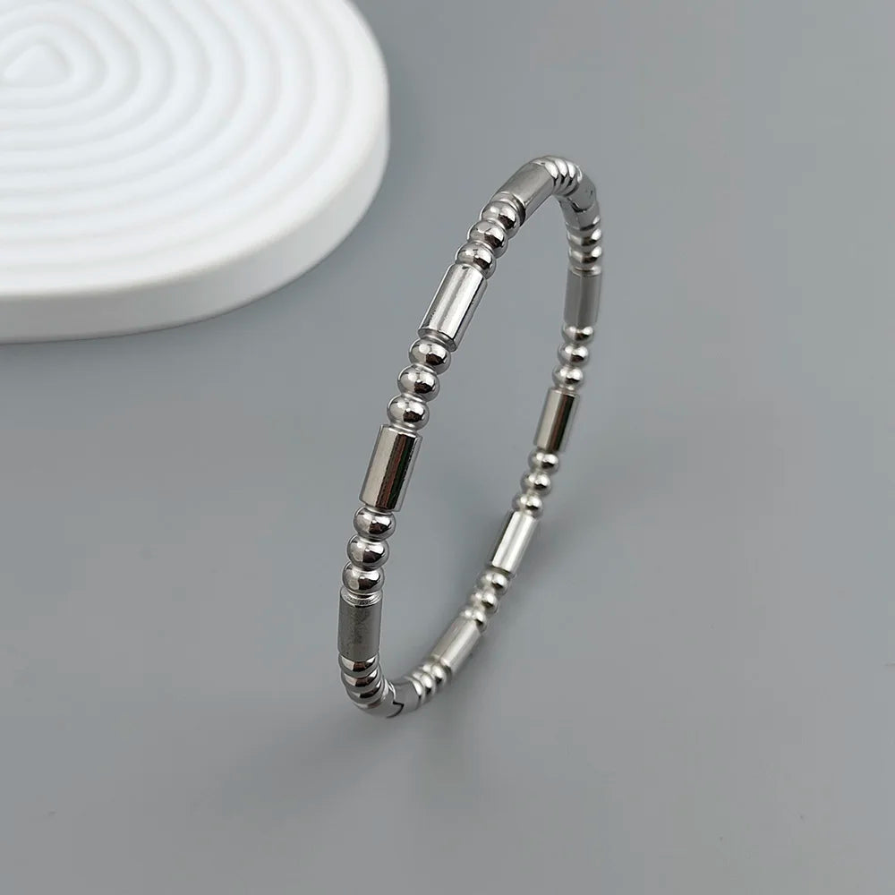 New stainless steel ball bead gold-plated bracelet, classic O-shaped silver bracelet for women, wedding party jewelry