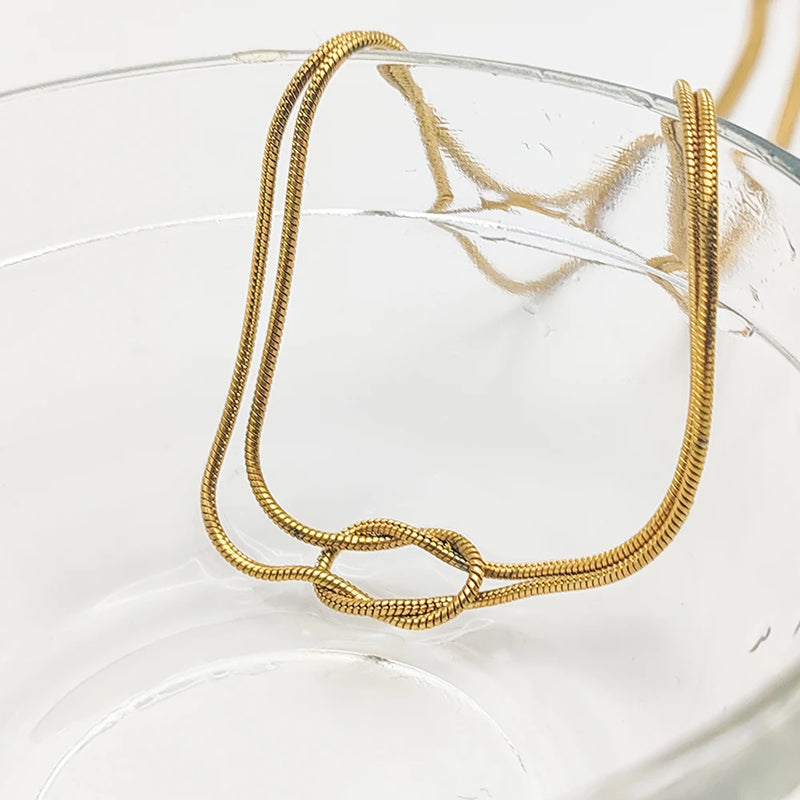 14K Gold Knot Snake Chain Necklace