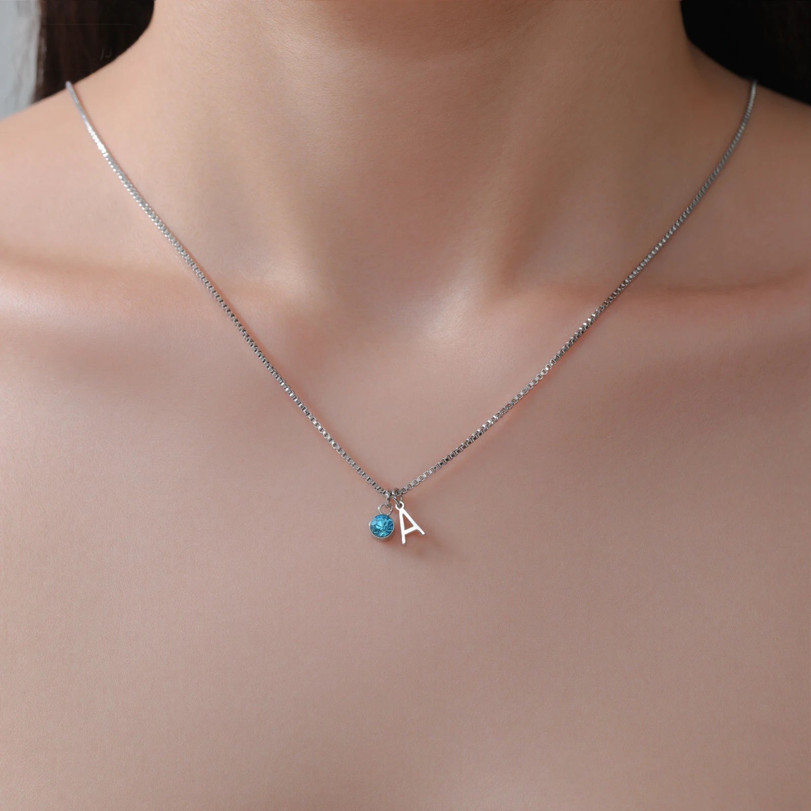 Custom Birthstone Initial Necklace