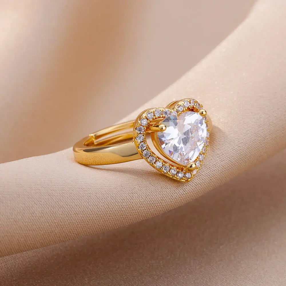 Gold Heart Zircon Ring