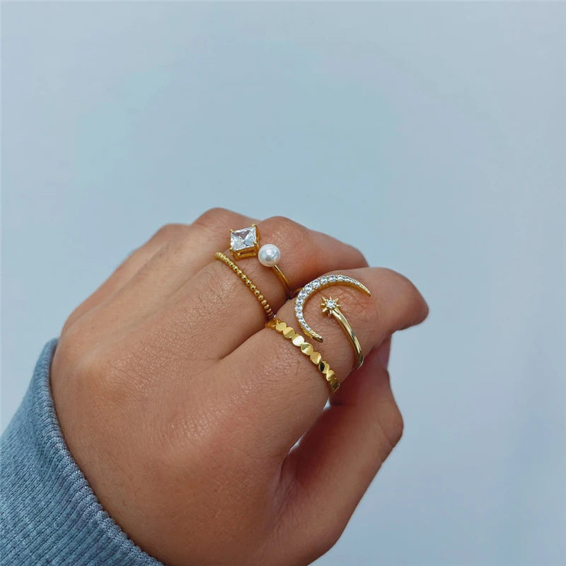 Star Moon Sterling Silver Ring