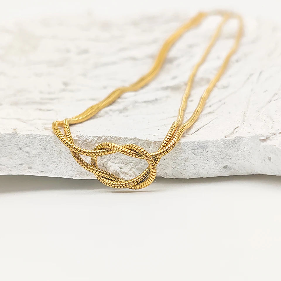 14K Gold Knot Snake Chain Necklace