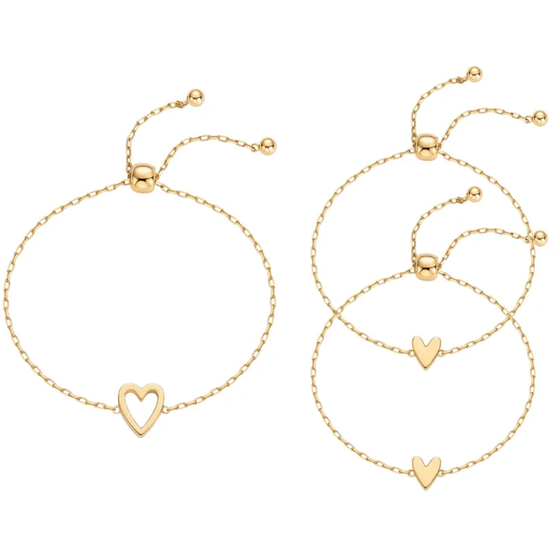 14K Gold Heart Charm Bracelet Set