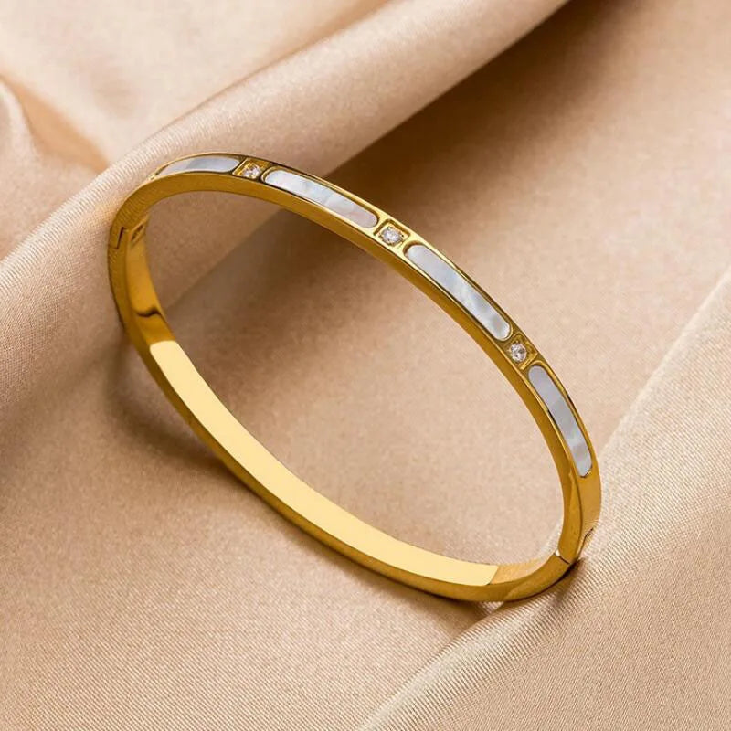 Shell Zircon Bangle Bracelet