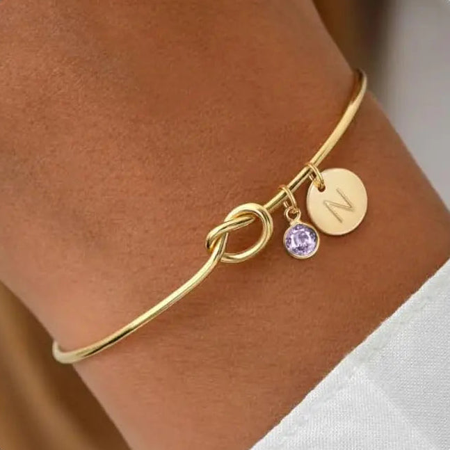 Initial Birthstone Love Knot Bracelet