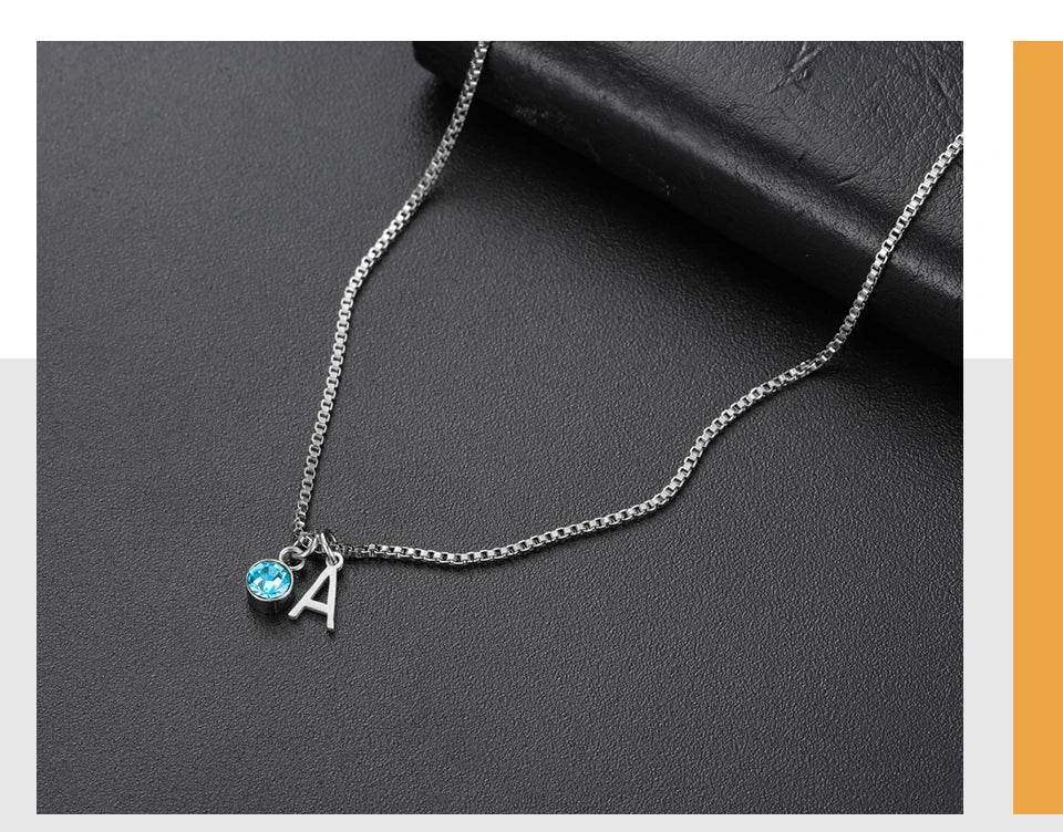 Custom Birthstone Initial Necklace