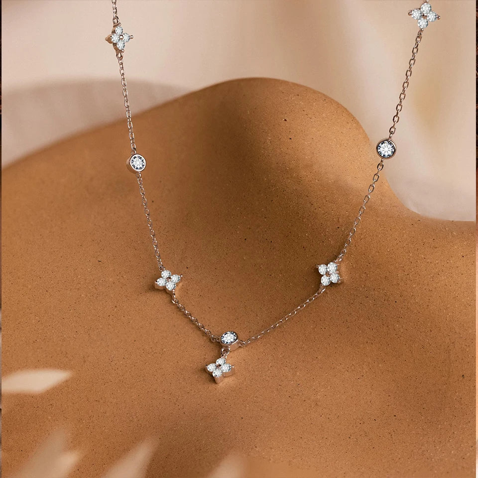 Gold Flower Zircon Necklace