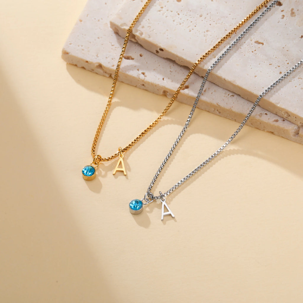 Custom Birthstone Initial Necklace