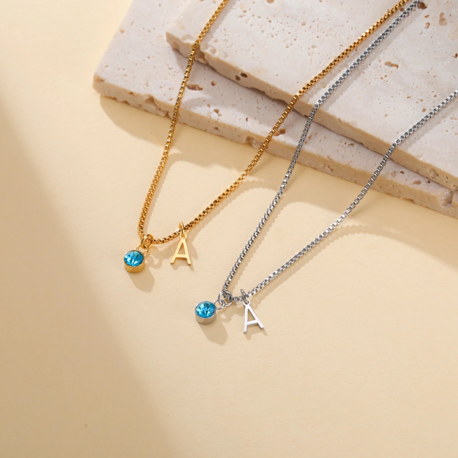 Custom Birthstone Initial Necklace