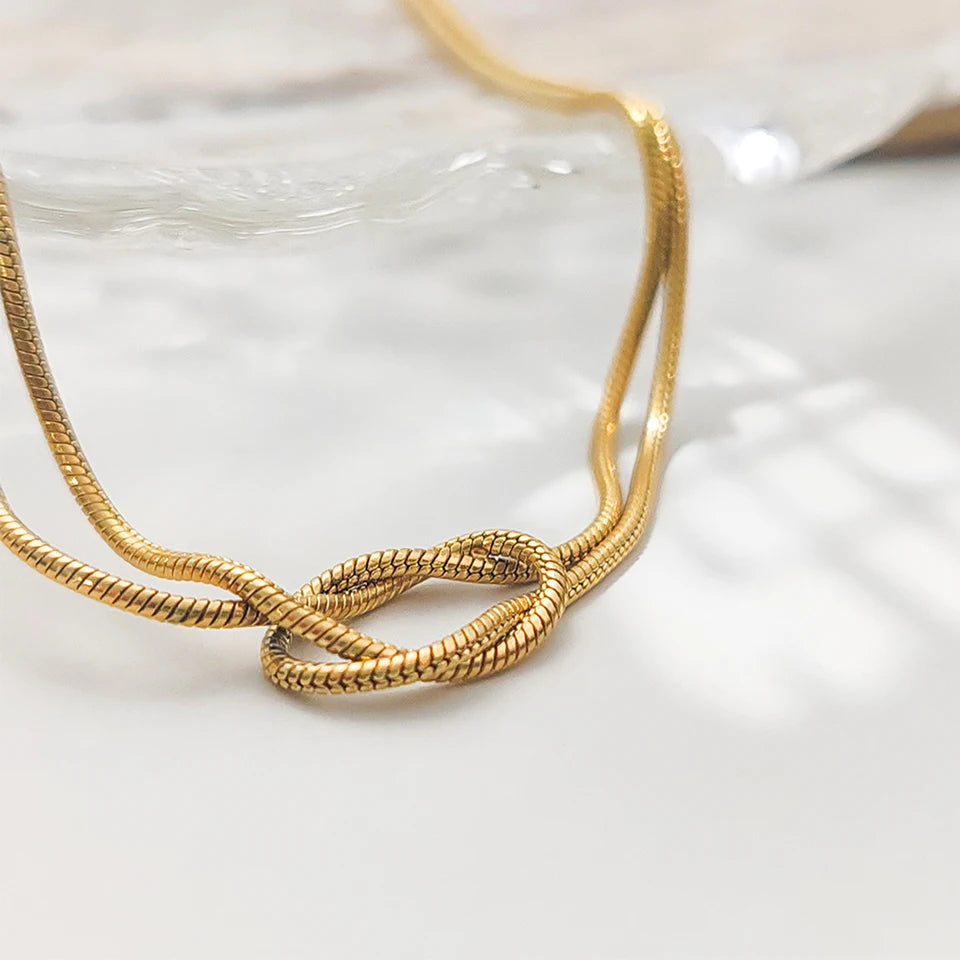 14K Gold Knot Snake Chain Necklace