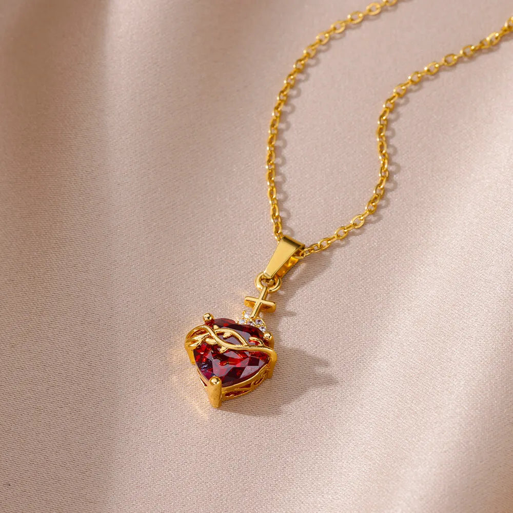 Gold Heart Cross Necklace