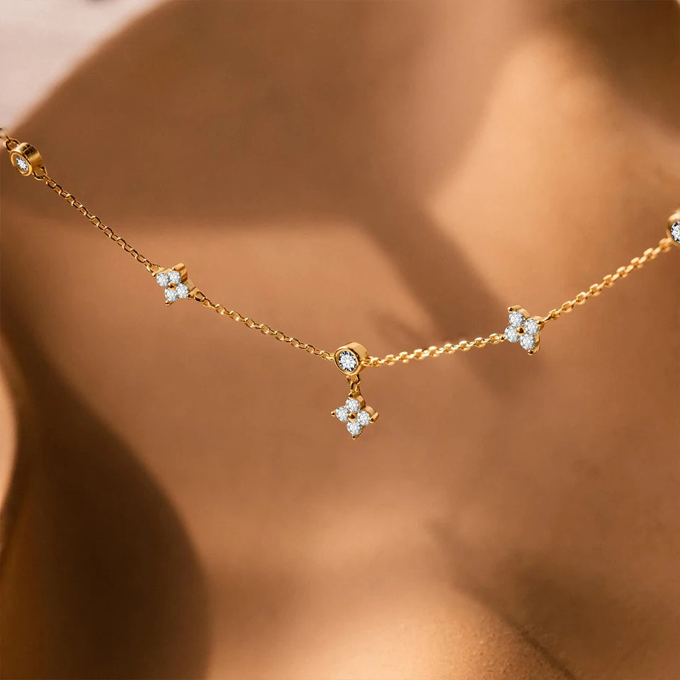 Gold Flower Zircon Necklace