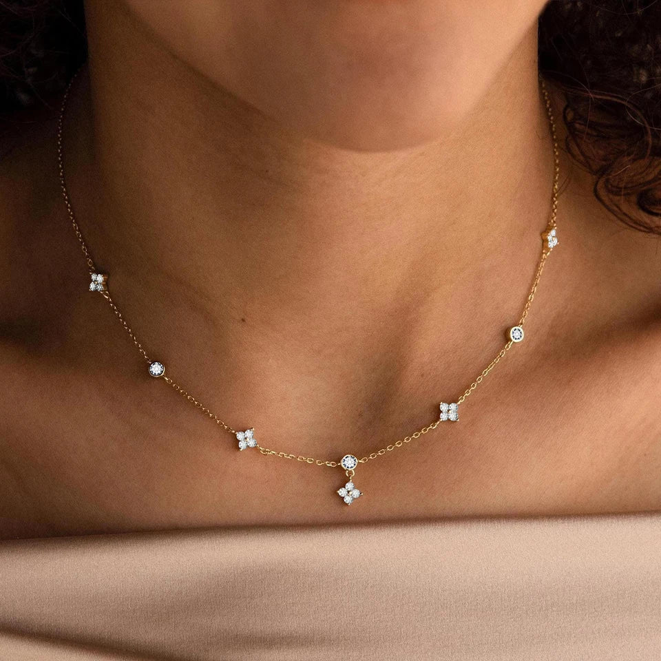 Gold Flower Zircon Necklace