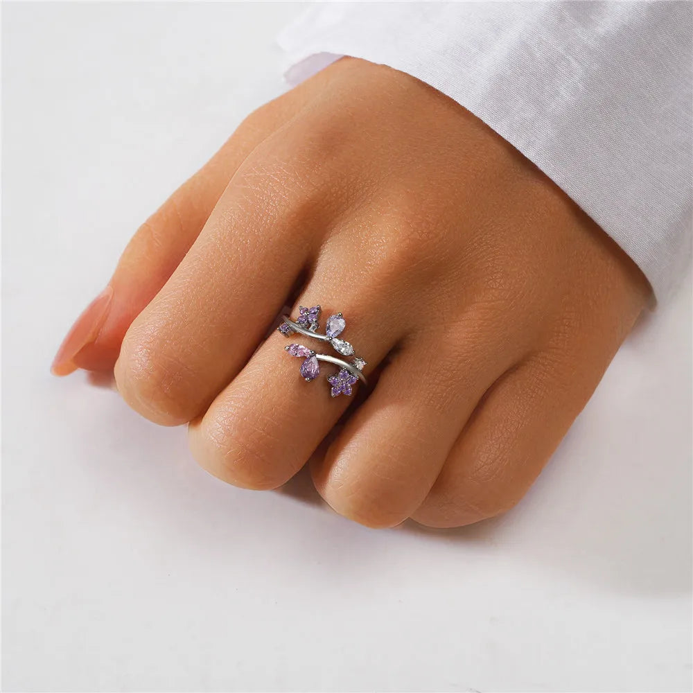 Crystal Flower Adjustable Ring