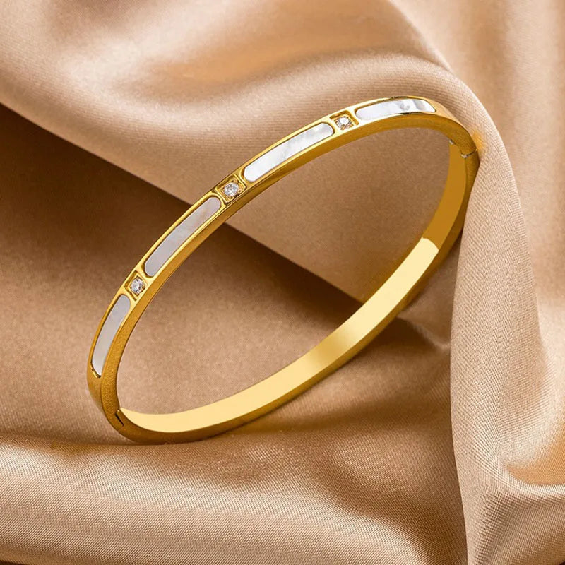Shell Zircon Bangle Bracelet
