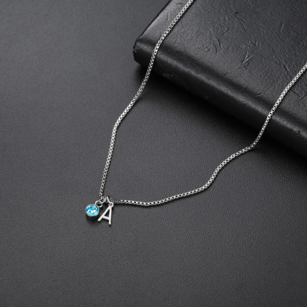 Custom Birthstone Initial Necklace