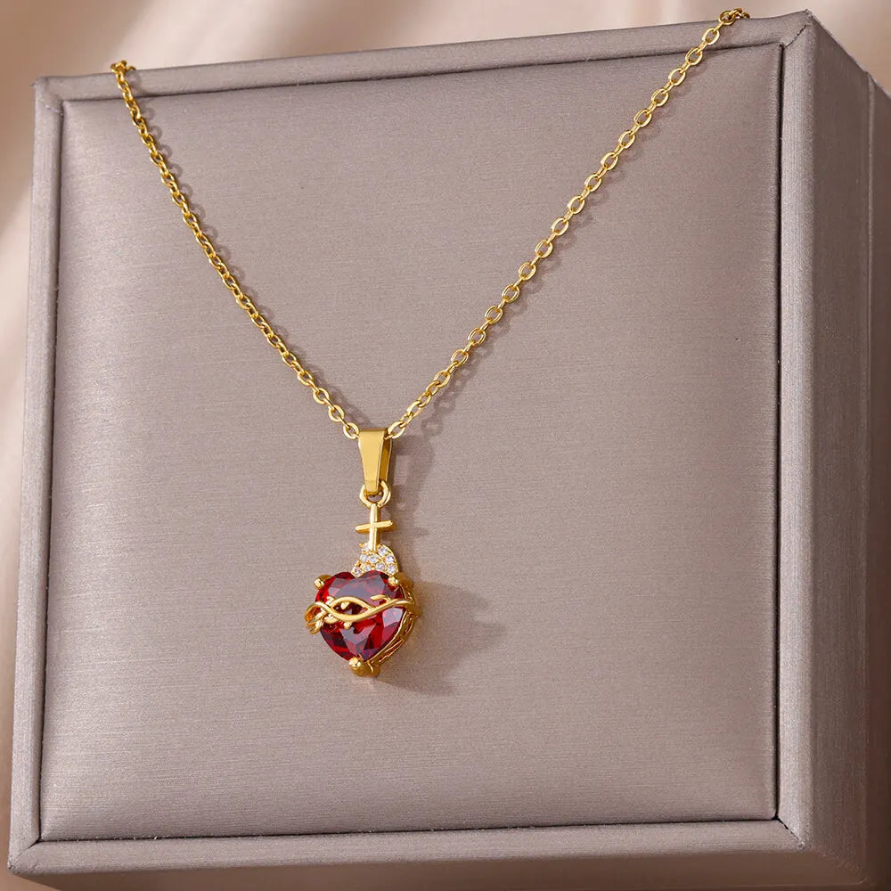 Gold Heart Cross Necklace